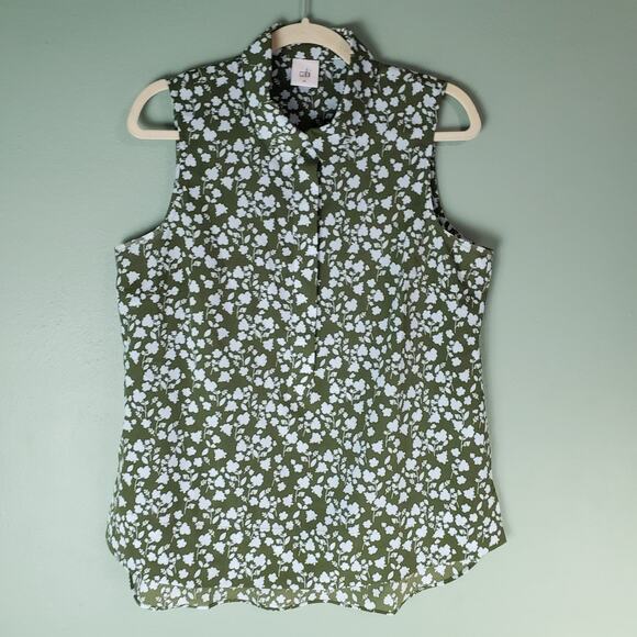 Cabi Womens Keepsake Blouse Sage Green Blue Floral Sleeveless Top Size Medium - Picture 1 of 6